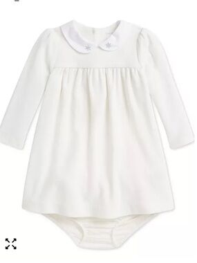 Polo Ralph Lauren Cream Velvet Baby Dress with Embroidered Collar